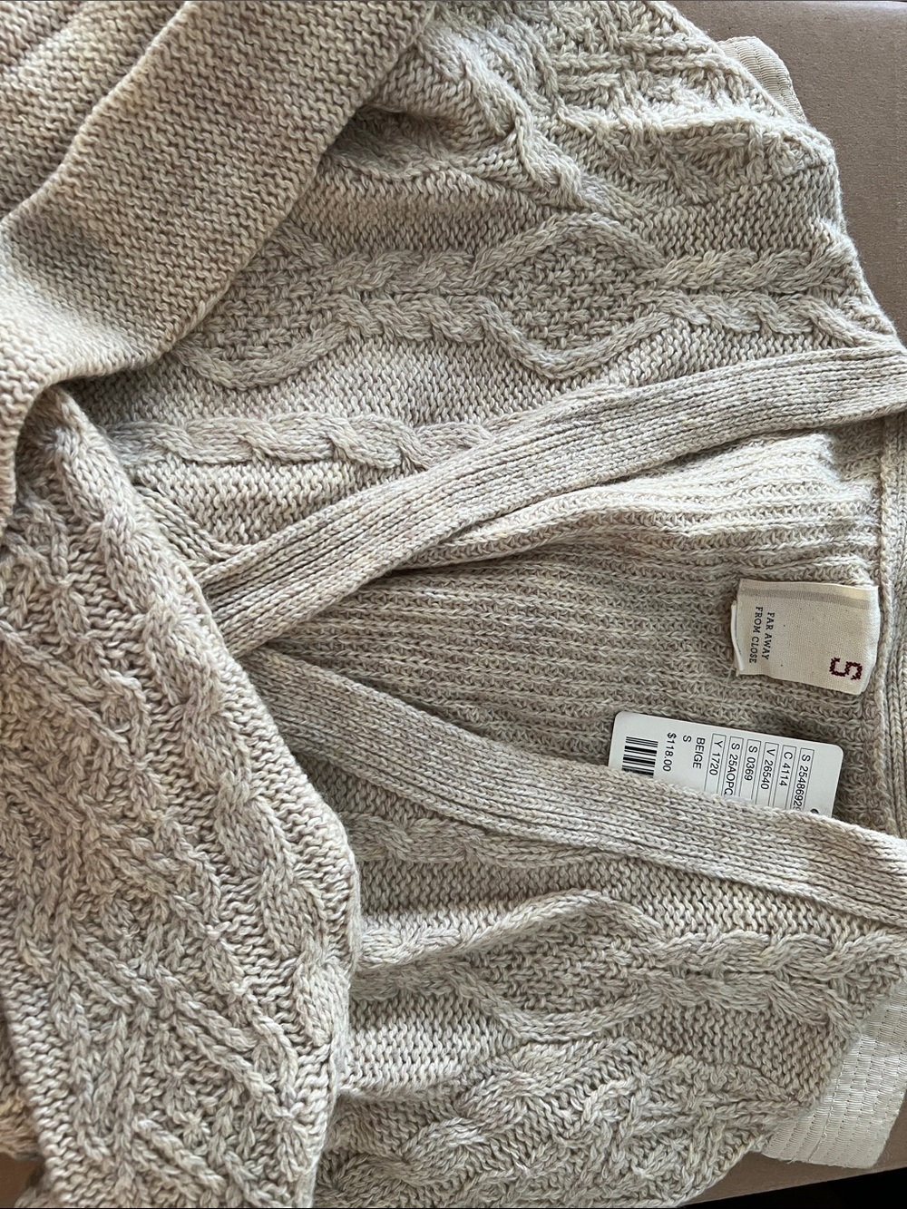 NWT Anthropologie Beige Wool Blend Cable-Knit Cardigan Size Small